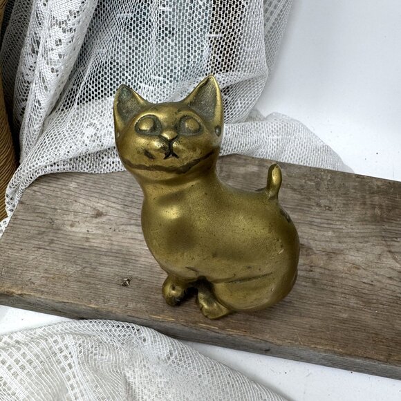 Vintage Solid Brass Cat Figurine Statue 5" Tall Decorative Home Decor - Picture 5 of 9